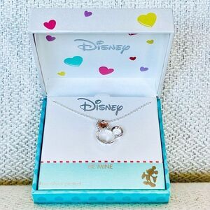 NWT Disney Minnie Mickey Mouse Be Mine Fine Silver Pleated Pendant Necklace